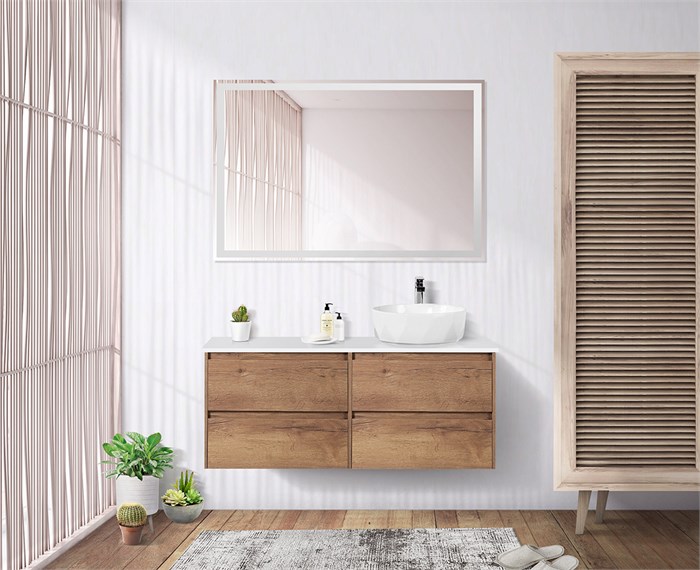 Тумба со столешницей подвесная BelBagno KRAFT 120 Rovere Tabacco, раковина справа 200351