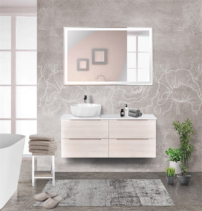 Тумбы со столешницей подвесная BelBagno ETNA 120 Rovere Bianco, раковина слева 200333