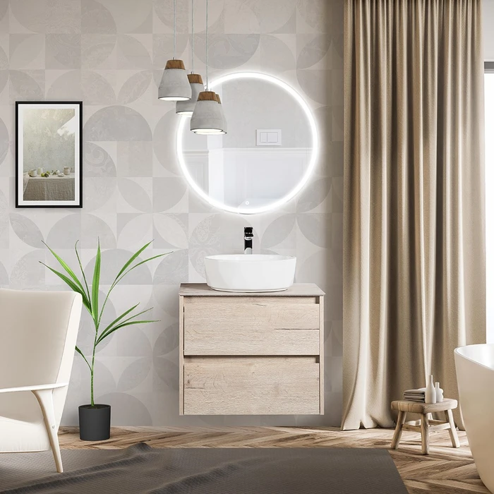 Тумба со столешницей и накладной раковиной подвесная BelBagno KRAFT 60 Rovere Galifax Bianco 194857