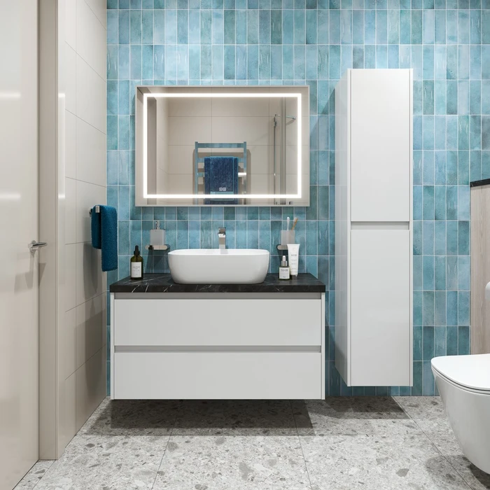 Тумба со столешницей и накладной раковиной подвесная BelBagno KRAFT 100 Bianco Opaco 194852
