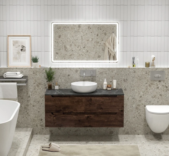 Тумба со столешницей и накладной раковиной подвесная BelBagno ETNA 120 Rovere Moro, без отверстия под смеситель 202735