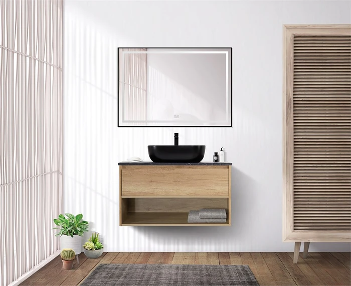 Тумба со столешницей, одним ящиком и одной открытой полкой подвесная BelBagno KRAFT 100 Rovere Nebrasca Nature 200370