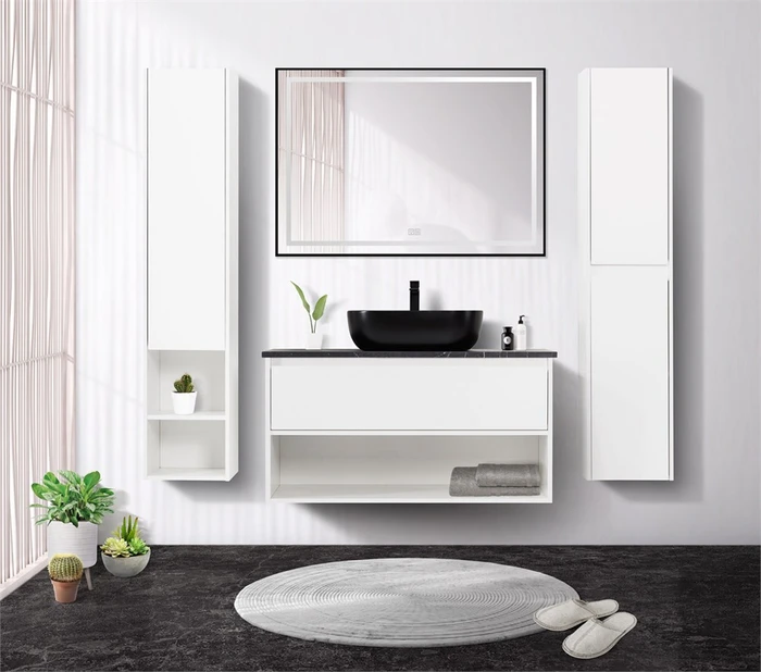 Тумба со столешницей, одним ящиком и одной открытой полкой подвесная BelBagno KRAFT 100 Bianco Opaco 200369