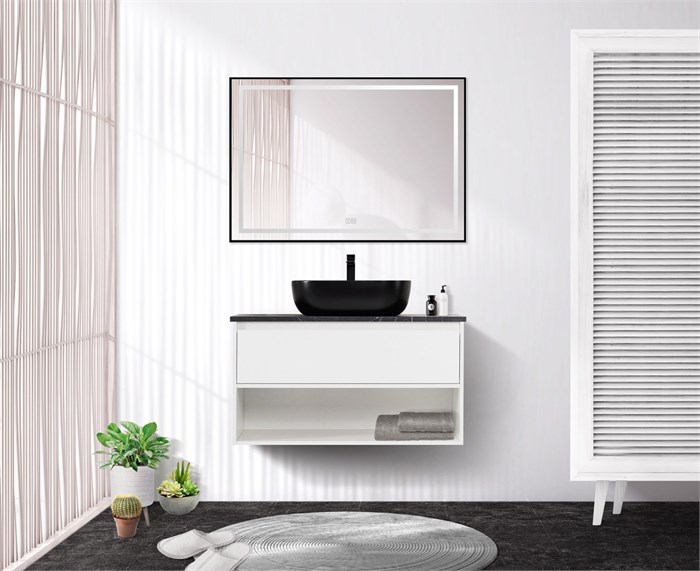 Тумба со столешницей, одним ящиком и одной открытой полкой подвесная BelBagno KRAFT 90 Bianco Opaco 200368