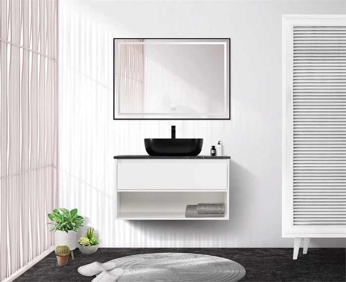 Тумба со столешницей, одним ящиком и одной открытой полкой подвесная BelBagno KRAFT 80 Bianco Opaco 200365