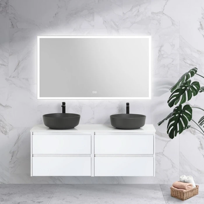 Тумба со столешницей и накладными раковинами подвесная BelBagno KRAFT 120 Bianco Opaco 200342