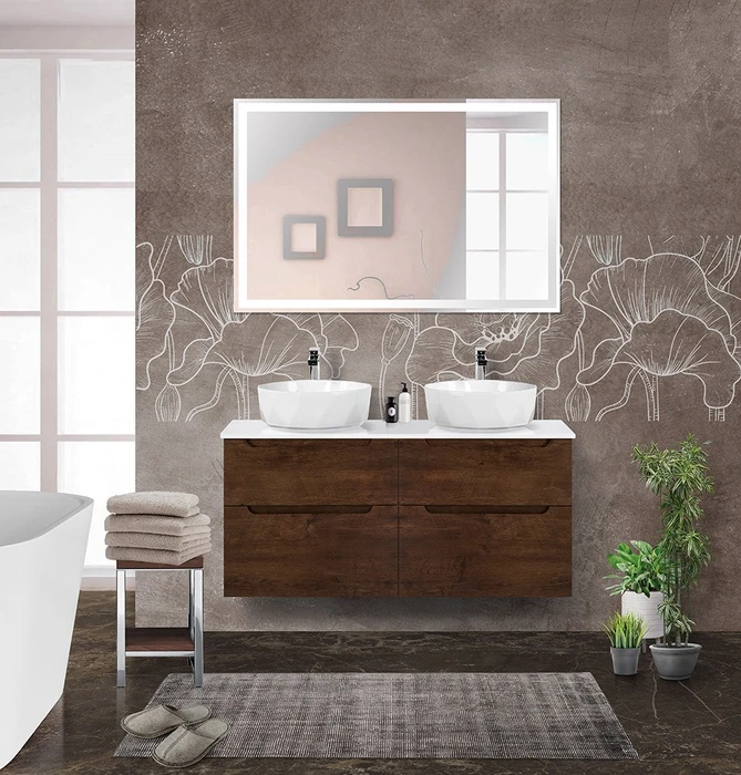 Тумба со столешницей и накладными раковинами подвесная BelBagno ETNA-H60 120 Rovere Moro 200322