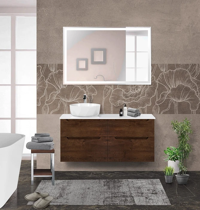 Тумба со столешницей подвесная BelBagno ETNA-H60 120 Rovere Moro, раковина слева 200319