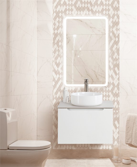 Тумба со столешницей подвесная с одним ящиком BelBagno ETNA 60 Bianco Lucido, раковина белая 200255