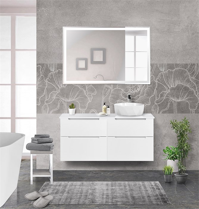 Тумба со столешницей и накладной раковиной подвесная BelBagno ETNA-H60 120 Bianco Lucido, раковина справа 200245