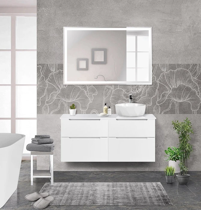 Тумба со столешницей и накладной раковиной подвесная BelBagno ETNA-H60 120 Bianco Lucido, раковина справа 200245