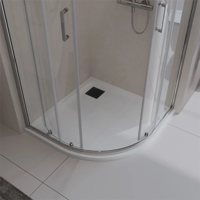 TRAY-MR-UNO-R-90-550-35-W-NO Поддон из искусственного мрамора в комплекте с сифоном с чёрной матовой декоративной накладкой TRAY-MR-UNO-R-90-550-35-W-NO