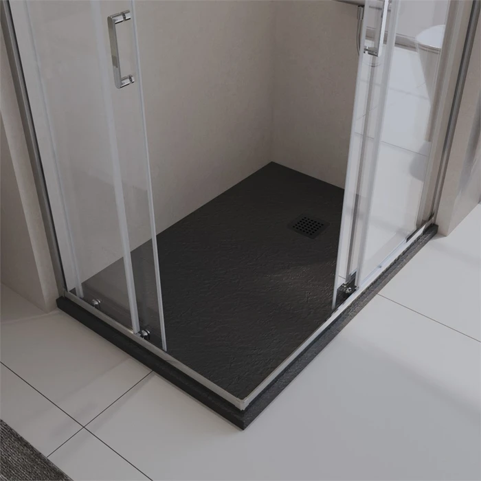TRAY-MR-UNO-AH-120/90-35-NERO-NO Поддон из искусственного мрамора в комплекте с сифоном с чёрной матовой декоративной накладкой, чёрный TRAY-MR-UNO-AH-120/90-35-NERO-NO
