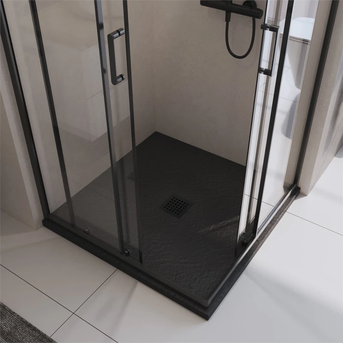 TRAY-MR-UNO-A-90-35-NERO-NO Поддон из искусственного мрамора в комплекте с сифоном с чёрной матовой декоративной накладкой, чёрный TRAY-MR-UNO-A-90-35-NERO-NO
