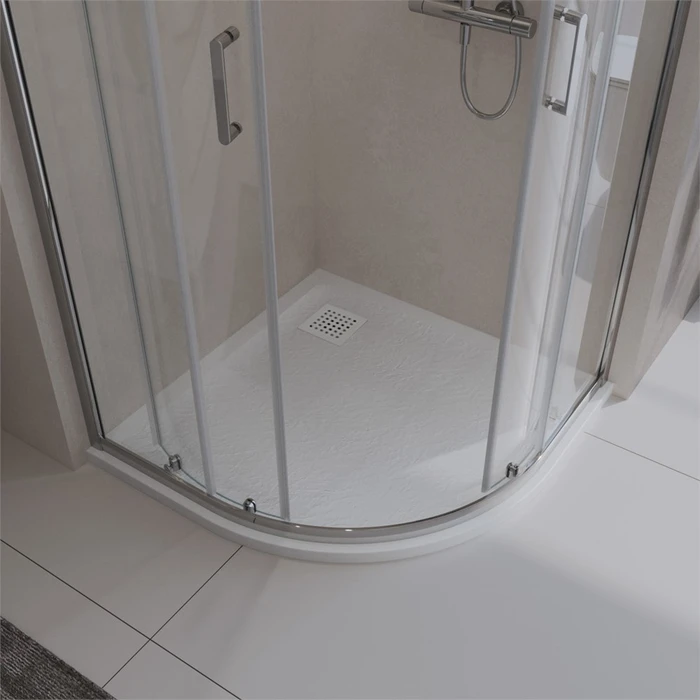 TRAY-MR-UNO-R-90-550-35-W-BO Поддон из искусственного мрамора в комплекте с сифоном с белой матовой декоративной накладкой TRAY-MR-UNO-R-90-550-35-W-BO
