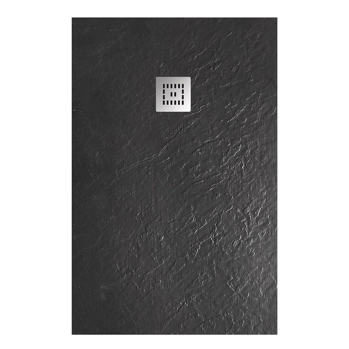 TRAY-MR-UNO-AH-120/80-35-NERO-CR Поддон из искусственного мрамора в комплекте с сифоном с декоративной накладкой (хром), чёрный TRAY-MR-UNO-AH-120/80-35-NERO-CR