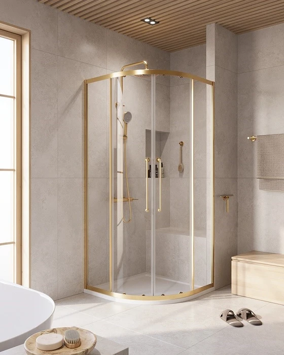 RELAX-304-R-2-90-C-BORO Душевой уголок, отделка Брашированное золото RELAX-304-R-2-90-C-BORO