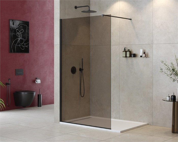 LIBERTA-L-1-110-120-BR-NERO Душевая перегородка с односторонним входом, стекло бронза, профиль чёрный, 1100x1200x1950 мм LIBERTA-L-1-110-120-BR-NERO