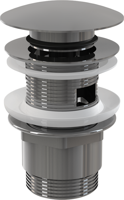 A390 Водослив для умывальника click/clack 5/4", цельнометаллический с большой заглушкой A390