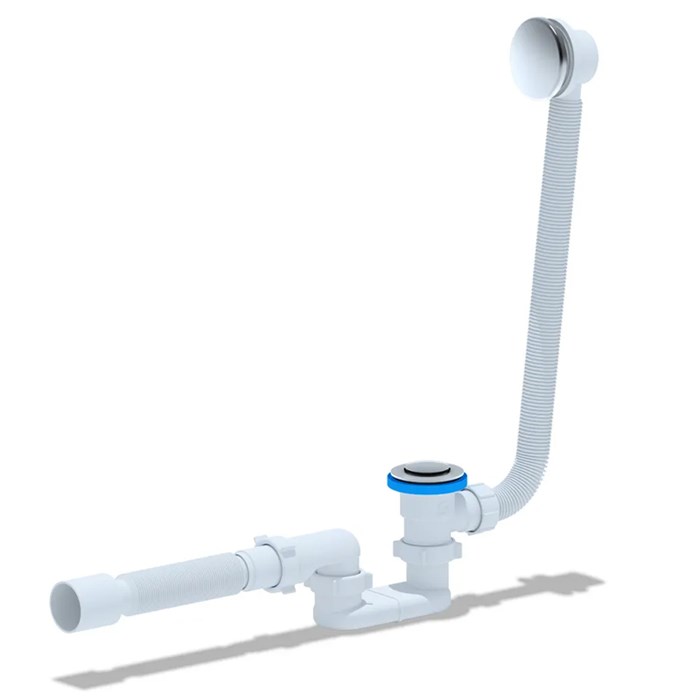 EC055S Сифон Ани для ванны клик-клак плоский с выпуском и переливом с г/т 375х40/50(15шт) (сетка) EC055S