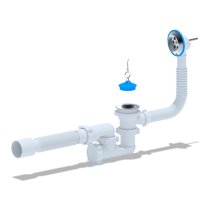 E255 Сифон АНИ 1 1/2 д/ ванны c вып. и пер. регул., с гибкой трубой 40х50 (30шт) E255