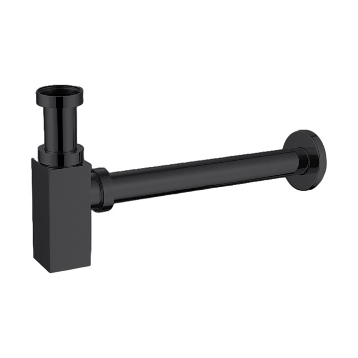 Сифон без выпуска для умывальника G 1 1/4 латунь, квадрат, ЧЕРНЫЙ, матовый, блистер. AZARIO, AZ-109-BL AZ-109-BL