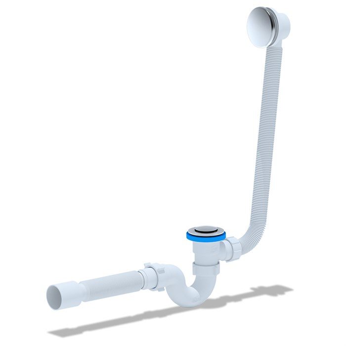 EC155S Сифон Ани для ванны клик-клак с выпуском и переливом с г/т 375х40/50, (сетка) (15 шт) EC155S