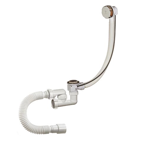 ОРИО сифон для ванны 1 1/2 х 40 полуавтомат, регулируемый с переливом и гибкой трубой 40/50, А-28089 (24 шт) А-28089