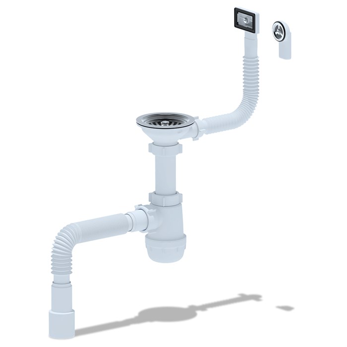 A0145DIY Cифон д/мойки АНИ Грот 3 1/2х40мм с прямоуг и круглым переливом, гибкой трубой 40х40/50 (5 шт) A0145DIY