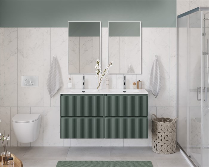 Тумба с раковиной подвесная с четырьмя ящиками BelBagno UNO 120 Еловый Матовый, раковина CZR-8073-120-2 UNO-1200-4C-SO-VO;CZR-8073-120-2