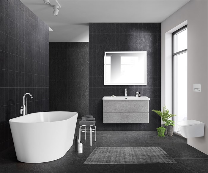 Тумба с раковиной подвесная BelBagno ALBANO 100 Cemento Verona Grigio, раковина белая ALBANO-1000-2C-SO-CVG;BB1000/455-LV-MR-ALR