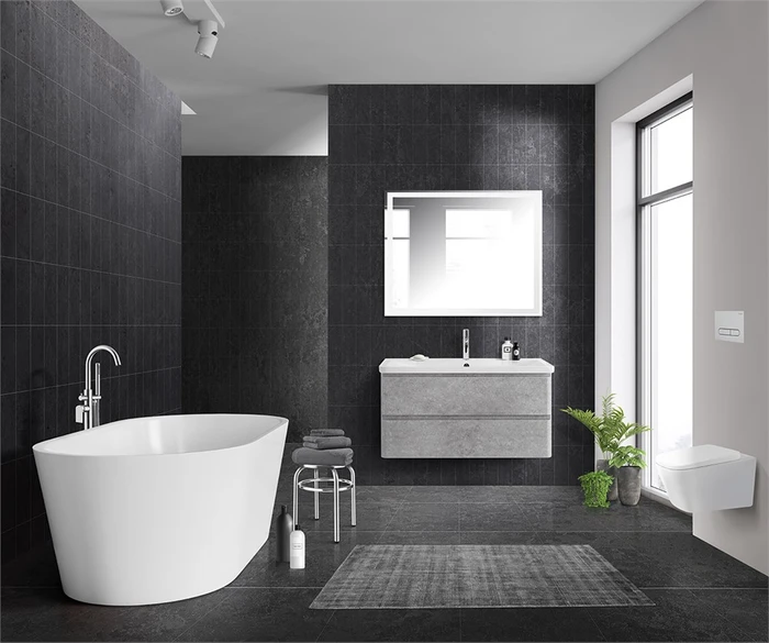 Тумба с раковиной подвесная BelBagno ALBANO 100 Cemento Verona Grigio, раковина белая ALBANO-1000-2C-SO-CVG;BB1000/455-LV-MR-ALR