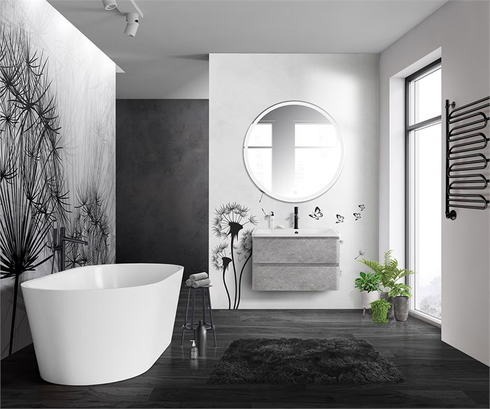 Тумба с раковиной подвесная BelBagno ALBANO 90 Cemento Verona Grigio, раковина белая ALBANO-900-2C-SO-CVG;BB900/455-LV-MR-ALR