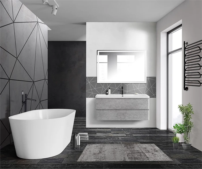 Тумба с раковиной подвесная BelBagno ALBANO 120 Cemento Verona Grigio, раковина белая ALBANO-1200-2C-SO-CVG;BB1200/455-LV-MR-ALR
