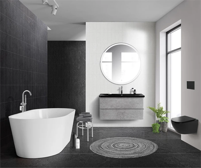 Тумба с раковиной подвесная BelBagno ALBANO 100 Cemento Verona Grigio, раковина чёрная ALBANO-1000-2C-SO-CVG;BB1000/455-LV-ART-ALR-NERO