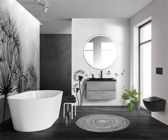 Тумба с раковиной подвесная BelBagno ALBANO 80 Cemento Verona Grigio, раковина чёрная ALBANO-800-2C-SO-CVG;BB800/455-LV-ART-ALR-NERO