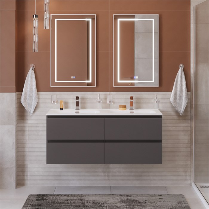 Тумба с четырьмя ящиками и раковиной на две чаши подвесная BelBagno KRAFT 120 Темно-Серый Матовый, раковина BB1200-2-ETL KRAFT-1200-4C-SO-GSO;BB1200-2-ETL