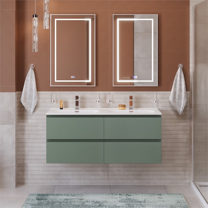 Тумба с четырьмя ящиками и раковиной на две чаши подвесная BelBagno KRAFT 120 Еловый Матовый, раковина BB1200-2-ETL KRAFT-1200-4C-SO-VO;BB1200-2-ETL