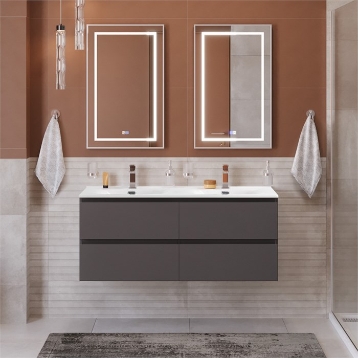 Тумба с четырьмя ящиками и раковиной на две чаши подвесная BelBagno KRAFT 120 Темно-Серый Матовый, раковина BB-8099-120-2 KRAFT-1200-4C-SO-GSO;BB-8099-120-2