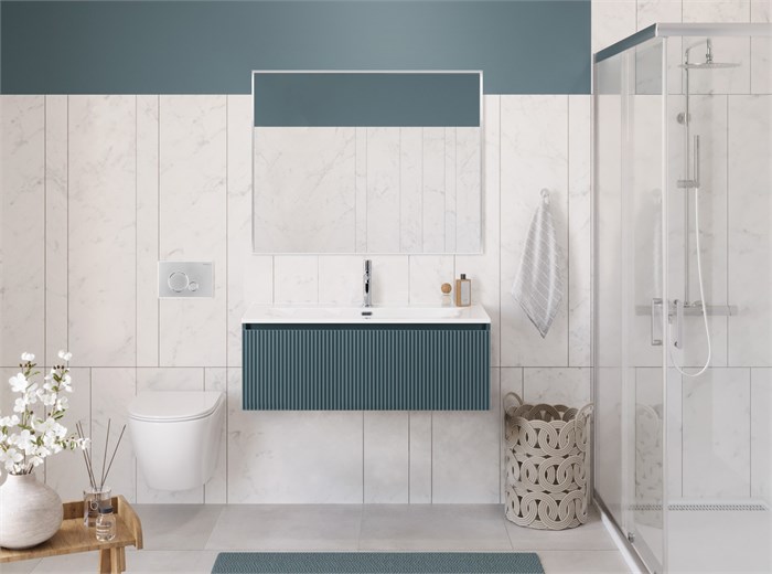 Тумба с раковиной подвесная с одним ящиком BelBagno UNO 100 Голубой Матовый, раковина BB-8099-100 UNO-1000-1C-SO-AO;BB-8099-100