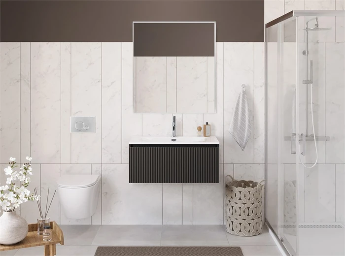 Тумба с раковиной подвесная с одним ящиком BelBagno UNO 80 Темно-Серый Матовый, раковина BB-8099-80 UNO-800-1C-SO-GSO;BB-8099-80