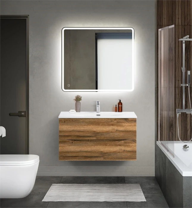 Тумба с раковиной подвесная BelBagno MARINO-CER-MINI 90 Rovere Rustico, раковина белая MARINO-CER-MINI-900-2C-SO-RR-P;BB-8099-3-90