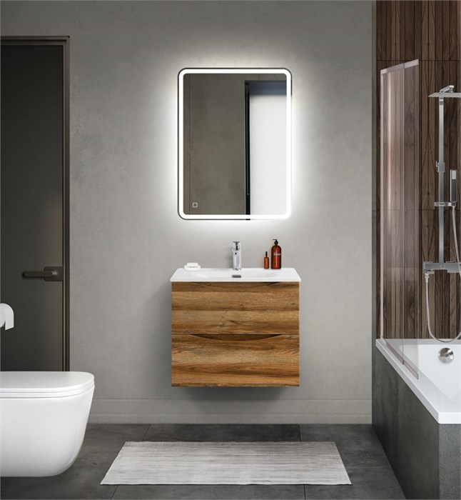 Тумба с раковиной подвесная BelBagno MARINO-CER-MINI 60 Rovere Rustico, раковина белая MARINO-CER-MINI-600-2C-SO-RR-P;BB-8099-3-60