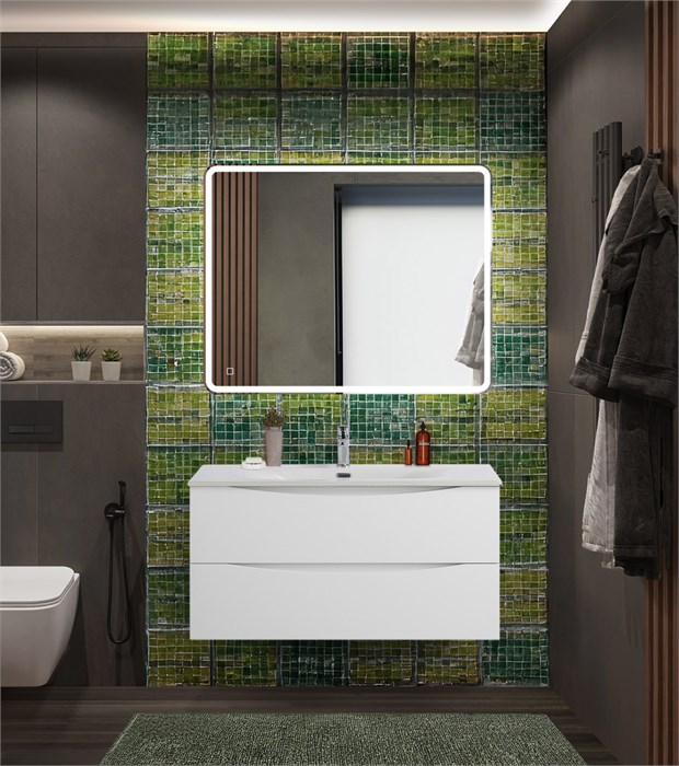 Тумба с раковиной подвесная BelBagno MARINO-CER-N 100 Bianco Opaco, раковина белая MARINO-CER-N-1000-2C-SO-BO-P;BB-8099-100