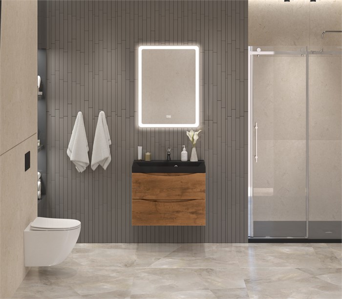 Тумба с раковиной подвесная BelBagno MARINO 60 Rovere Nature, раковина чёрная BB600/450-LV-ART-AST-NERO MARINO-600-2C-SO-RN-P;BB600/450-LV-ART-AST-NERO