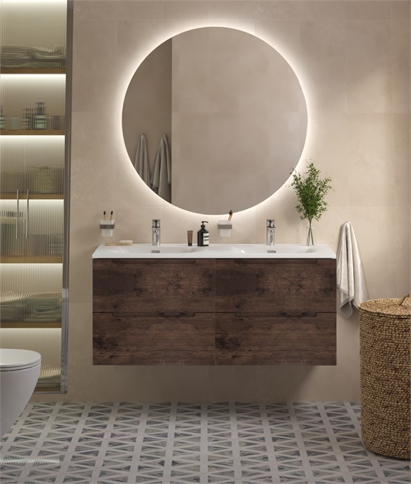 Тумба с раковиной на две чаши подвесная BelBagno ETNA 120 Rovere Moro, раковина белая BB-8099-120-2 ETNA-1200-4C-SO-2-RW;BB-8099-120-2