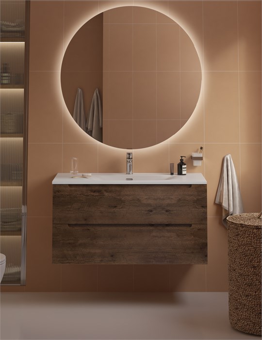 Тумба с раковиной подвесная BelBagno ETNA 100 Rovere Moro, раковина белая BB-8099-100 ETNA-1000-2C-SO-RW-P;BB-8099-100
