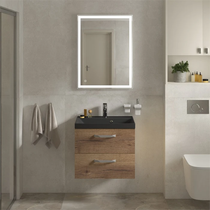 Тумба с раковиной подвесная BelBagno AURORA 70 Rovere Tabacco, раковина чёрная AURORA-700-2C-SO-RT;BB700/450-LV-ART-AST-NERO