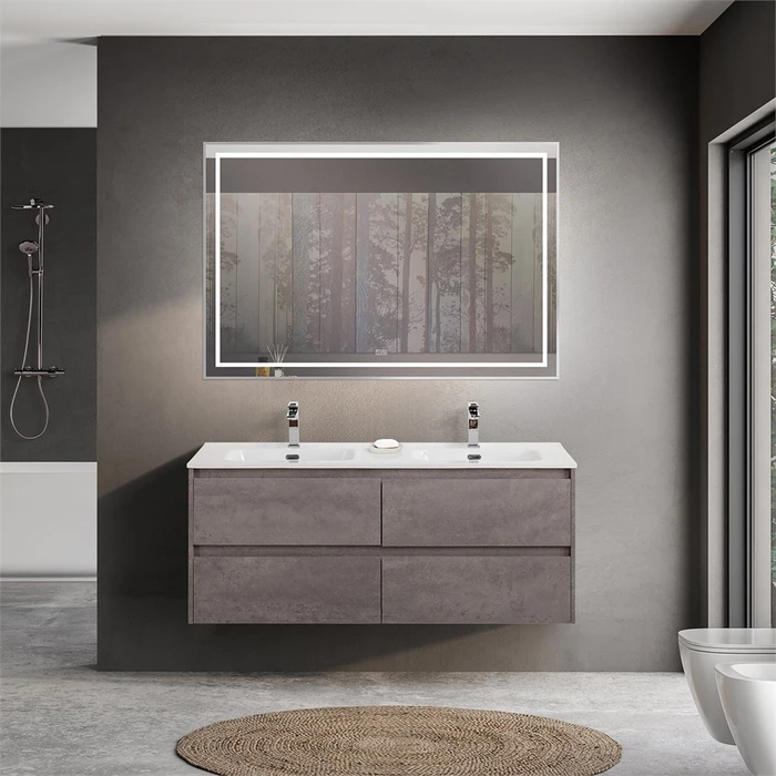 Тумба с четырьмя ящиками и раковиной на две чаши подвесная BelBagno KRAFT 120 Cemento Grigio , раковина белая KRAFT-1200-4C-SO-2-CG;BB1200-2-ETL
