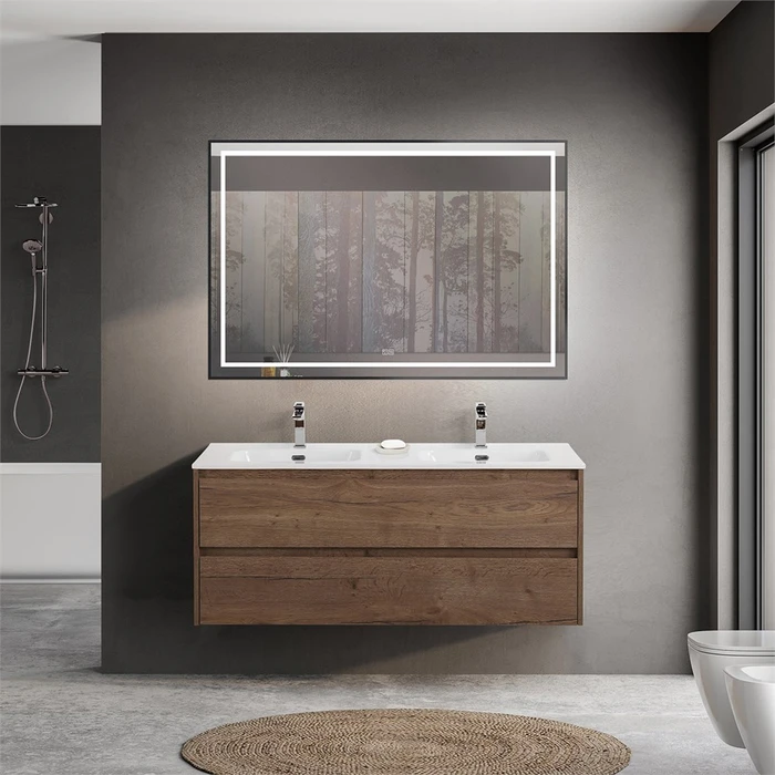Тумба с раковиной на две чаши подвесная BelBagno KRAFT 120 Rovere Tabacco , раковина белая KRAFT-1200-2C-SO-2-RT;BB1200-2-ETL